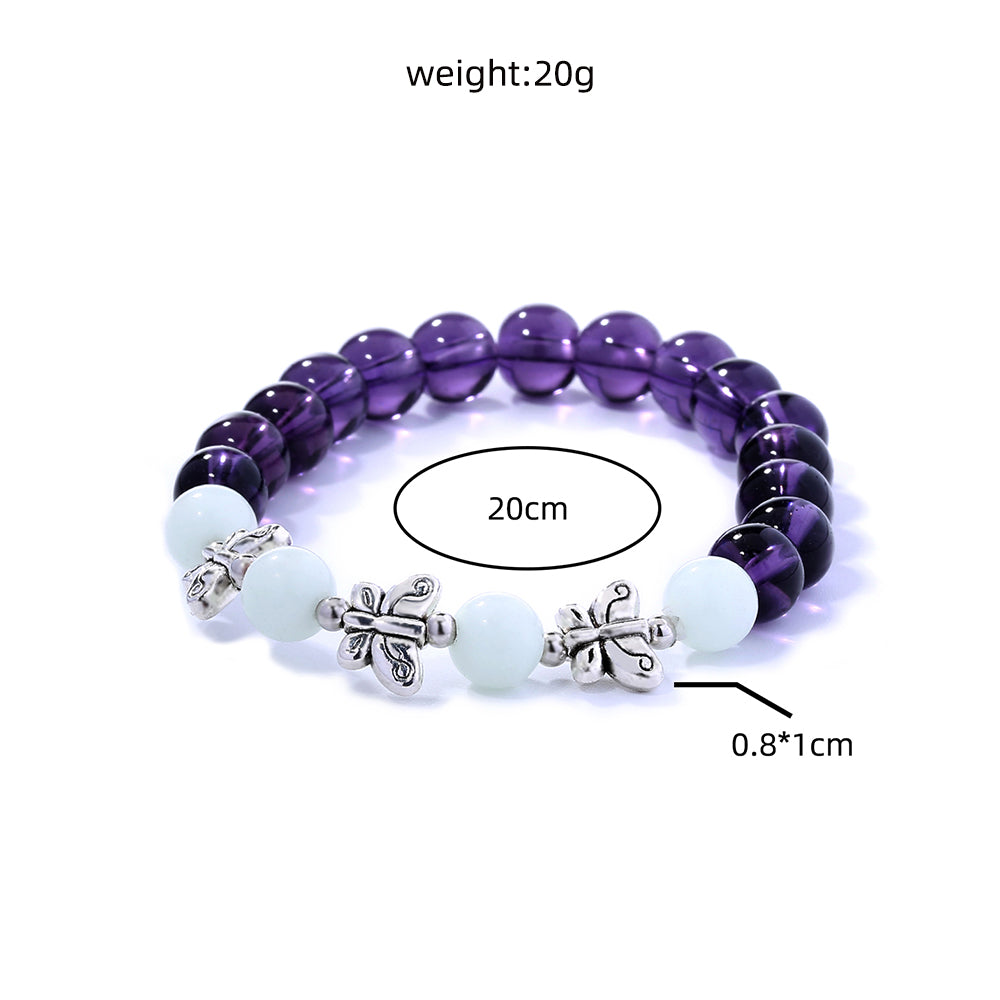 Purple Glass Beads Retro Butterfly Sky Blue Luminous Ball Bracelet Bracelet.Free Shipping.Delivery Time:2Weeks