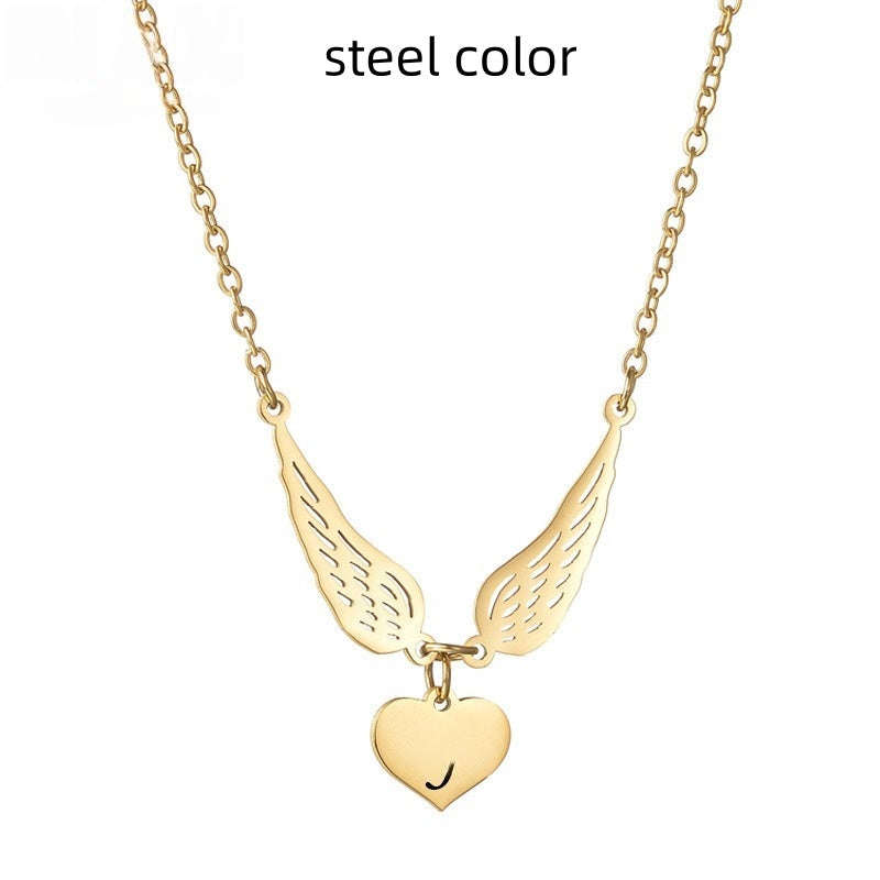 Laser-engraved Hollowed-out Wing Heart Pendant Necklace