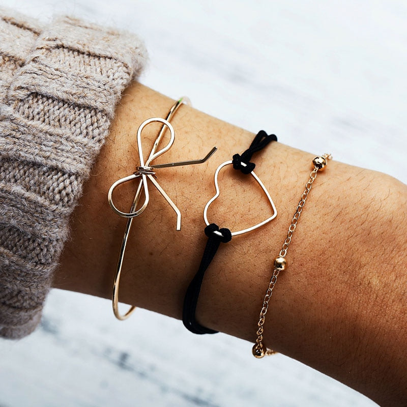 New Bohemian Black Rope Chain Bracelet Set For Women - Giftcare