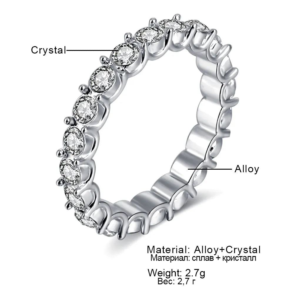 IPARAM Fashion Silver Color Rhinestone Zircon Ring Women Elegant Simple Round Mosaic Crystal Wedding Jewelry Ring 6/7/8/9/.Free Shipping