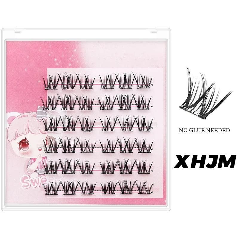 DINGSEN Self Adhesive Cluster Lashes 6 Rows Individual Eyelashes No Glue Needed Korean Makeup DIY Eye Lash Natural Eyelash