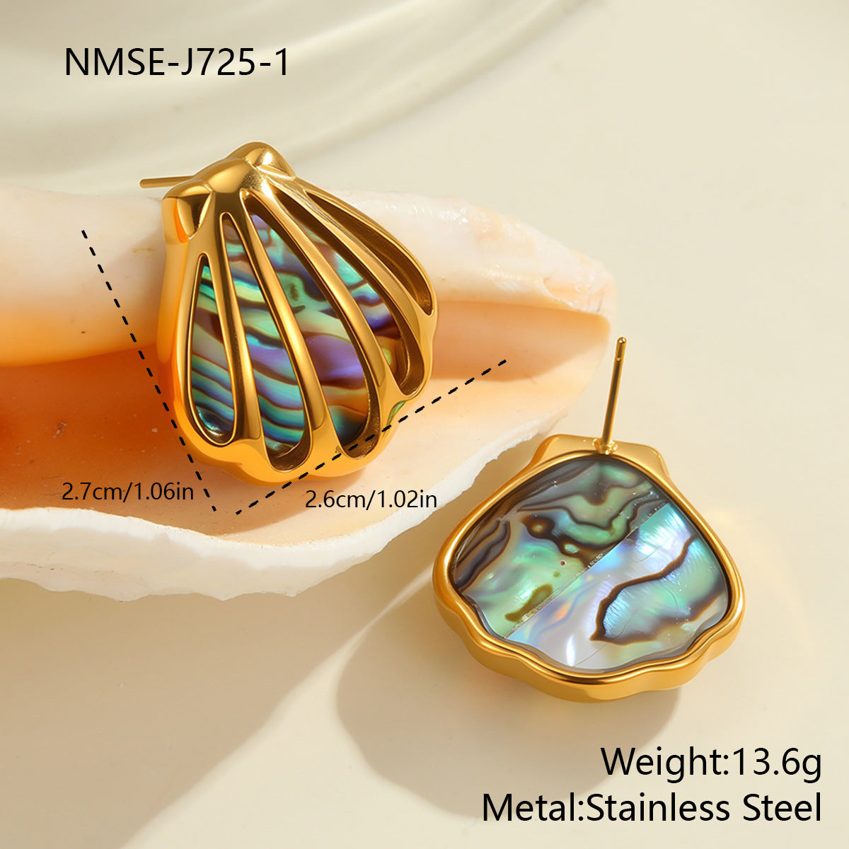 Scallop Shell Stainless Steel Necklace Gold Plated Ins High-grade Ear Studs Earrings