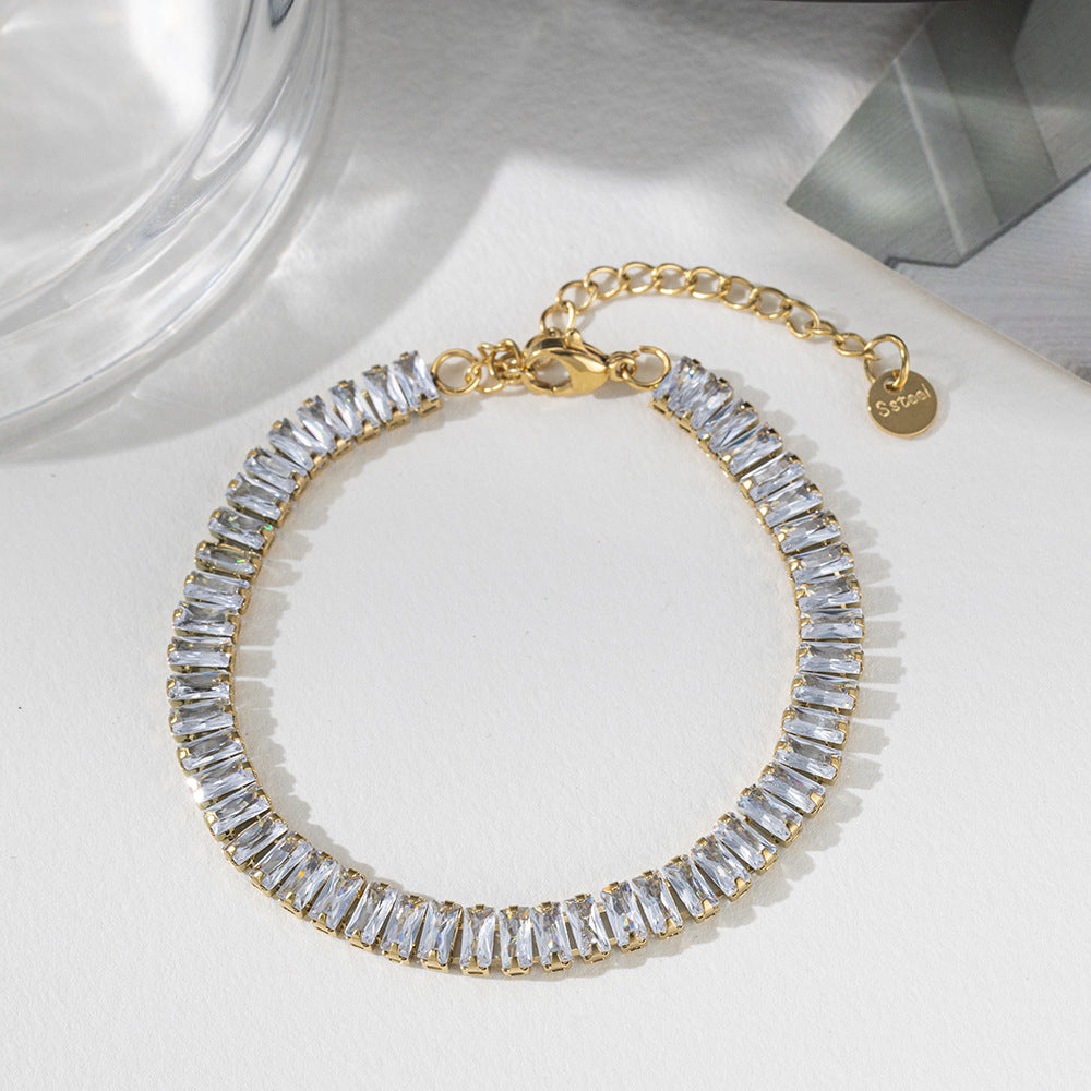 Golden Bracelet With Square-cut Fully Paved Crystals