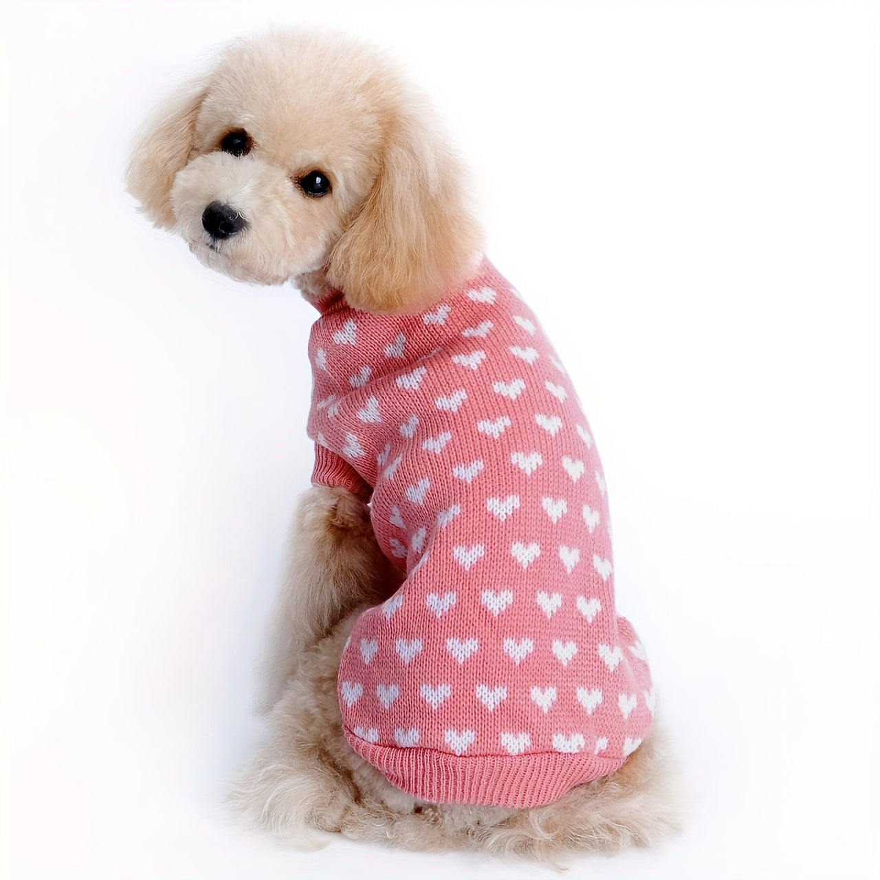 Dog Sweater with Pink Heart Design - Comfortable Knitwear for Dogs of All Sizes, Soft And Warm Pullover for Pets