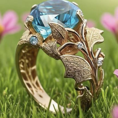 Women's Gold-Plated Ring With Alloy Inlay And Lake-Blue Center Stone
