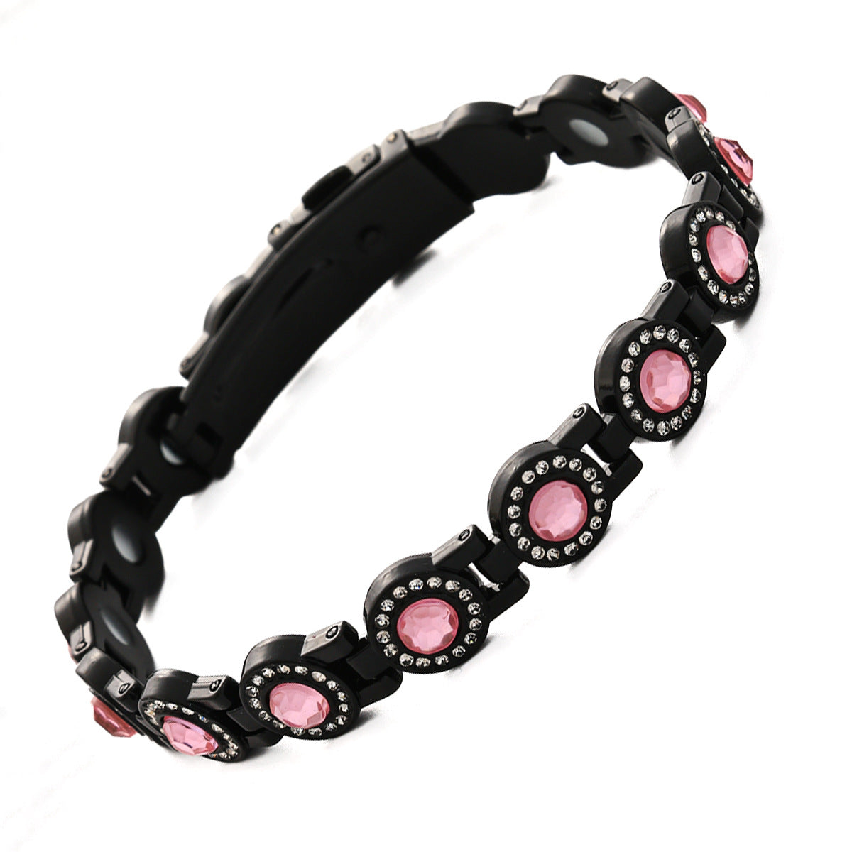 Fashionable, Light-Luxury Lucky Clover Alloy Diamond-Encrusted Single-Row Magnetic Bracelet For Women