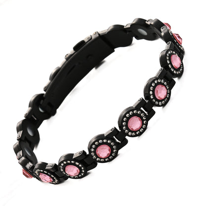 Fashionable, Light-Luxury Lucky Clover Alloy Diamond-Encrusted Single-Row Magnetic Bracelet For Women