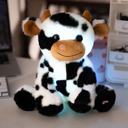 [Akkun LED Cow Plush] Adorable Akkun LED Cow Plush Night Light - Soft Glow-in-the-Dark Polyester Blend Stuffed Animal - Perfect for Youngsters' Rooms & Birthday Gifts, White