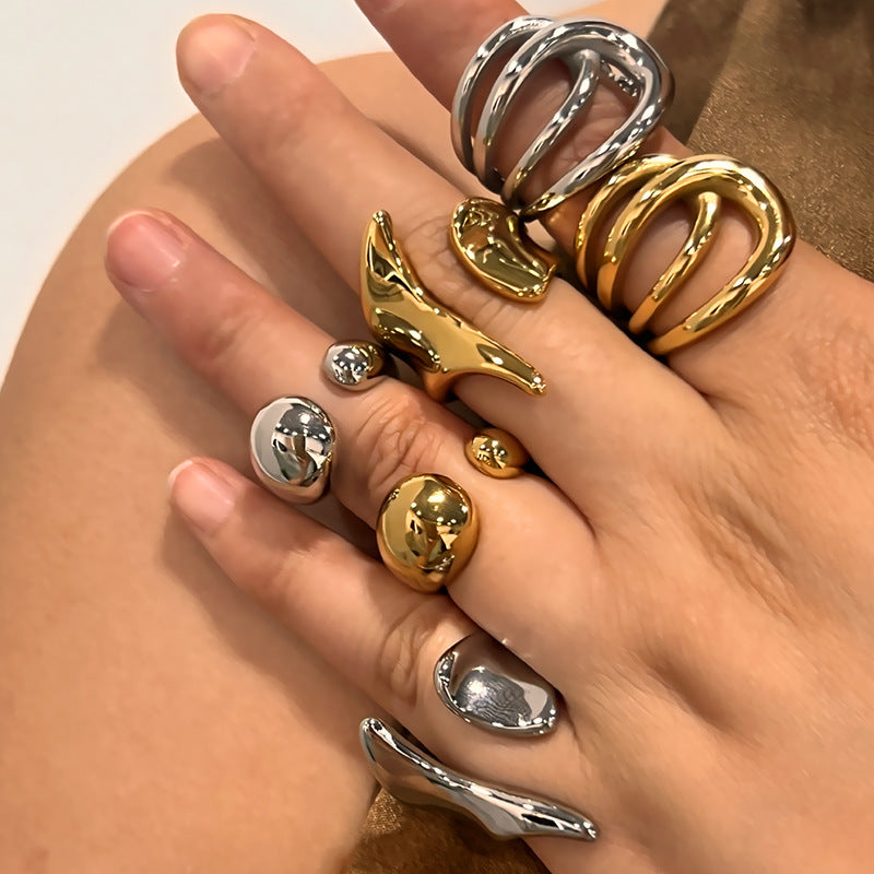 Stainless Steel Ring, Minimalist Geometric Polished Band For Women