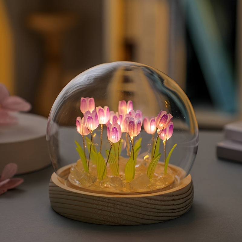1pc Unique Glass Tulip Night Light - USB Powered, Art Deco Style, Tabletop Decor for Home, Creative Gift for Girls, Besties, and Loved Ones on Valentines Day, Mothers Day, Christmas, and Mid-Autumn Festival