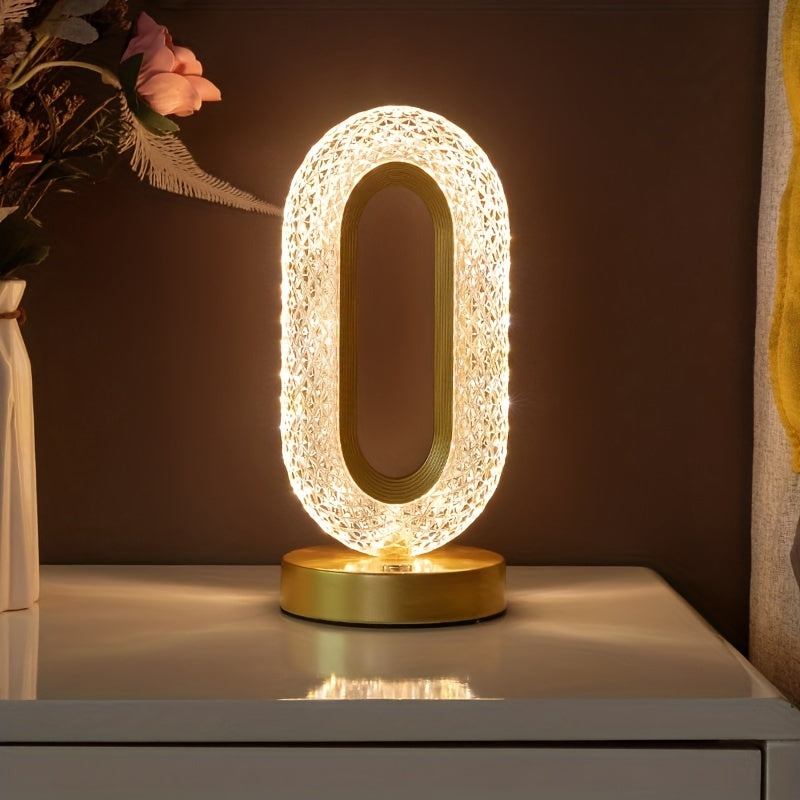 1 luxurious oval crystal table lamp, office USB charging lamp, living room bedside night light decorative table lamp suitable for bedroom, living room, party and dinner decoration creative lamp