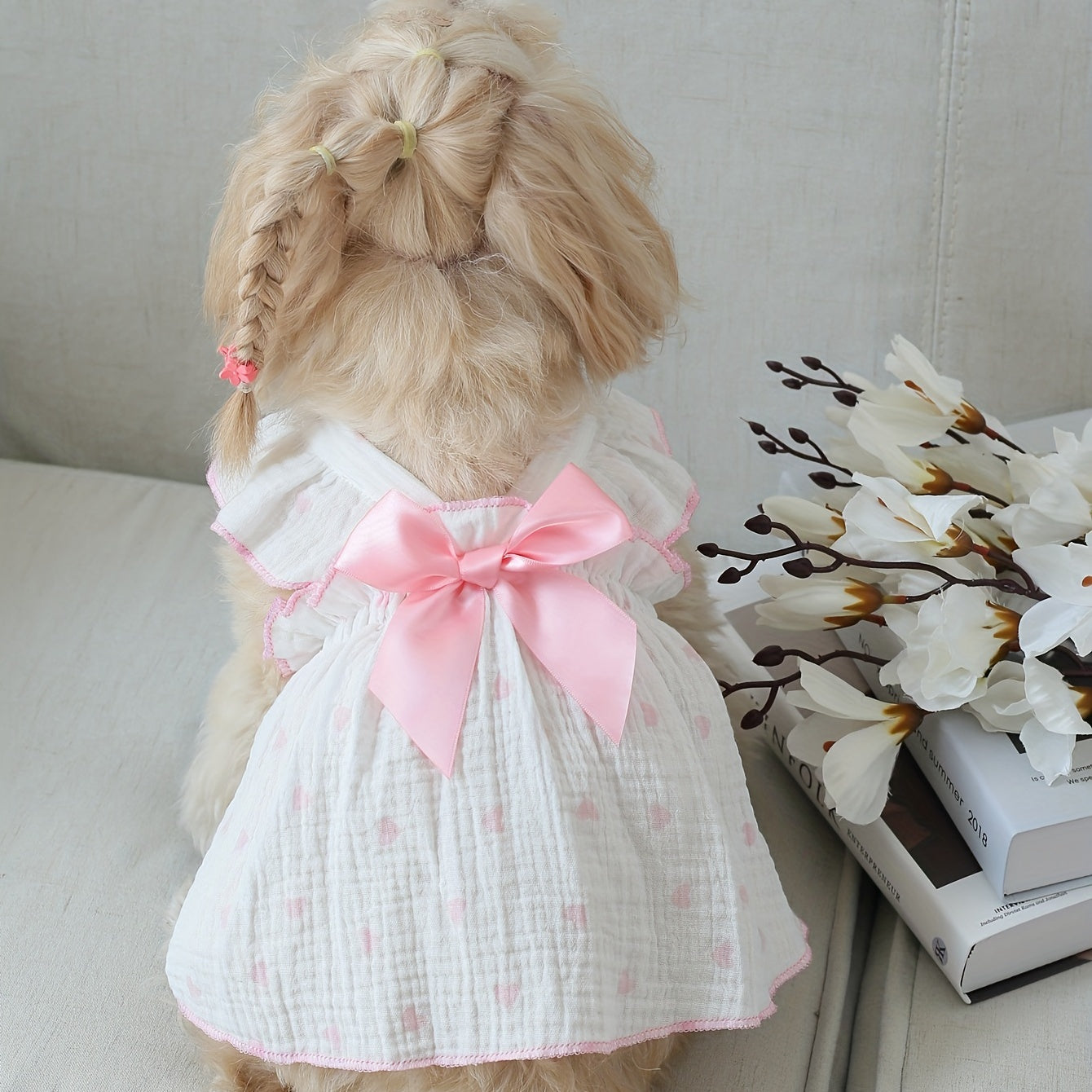 Cute Heart Print Dog Cat Dress with Bow Decoration - Perfect for Birthdays and Holidays - Ideal for Small, Medium, and Large Dogs and Kittens