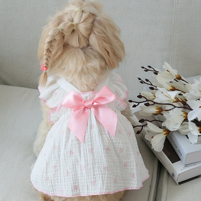 Cute Heart Print Dog Cat Dress with Bow Decoration - Perfect for Birthdays and Holidays - Ideal for Small, Medium, and Large Dogs and Kittens