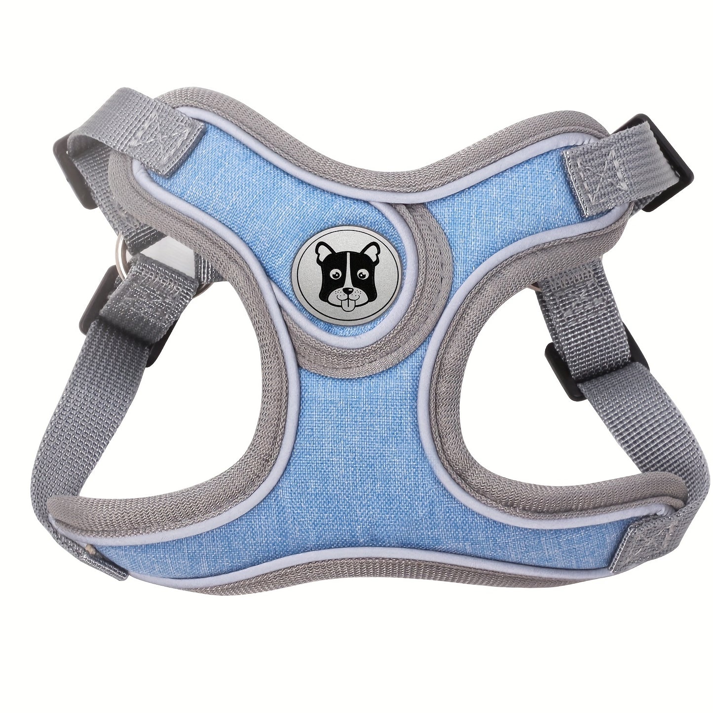 Gray Comfortable Breathable Adjustable Reflective Dog Harness Vest - Polyester, Nighttime Safety Leash Set for Small to Medium Dogs