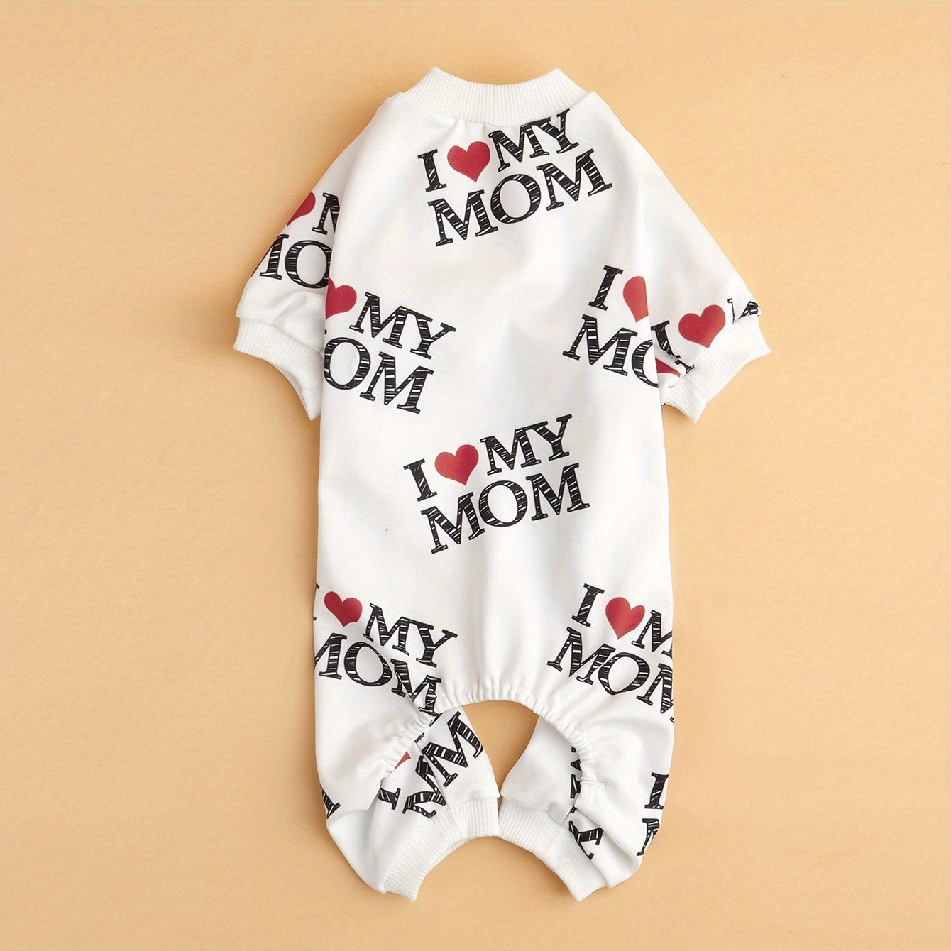 I Love My Mom" Print Pet Shirt for Dogs & Cats - Lightweight Summer Apparel, White with Black Lettering & Red Hearts, Soft Polyester Fabric, Perfect for Warm Weather