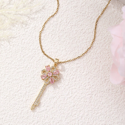 Women's Creative Retro Key Flower Necklace Clavicle Chain Jewelry