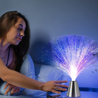 1pc Fiber Optic Lamp - LED Color Changing With Cone Base - Fiber Optic Lights With Battery Powered - Calming Mood Night Light