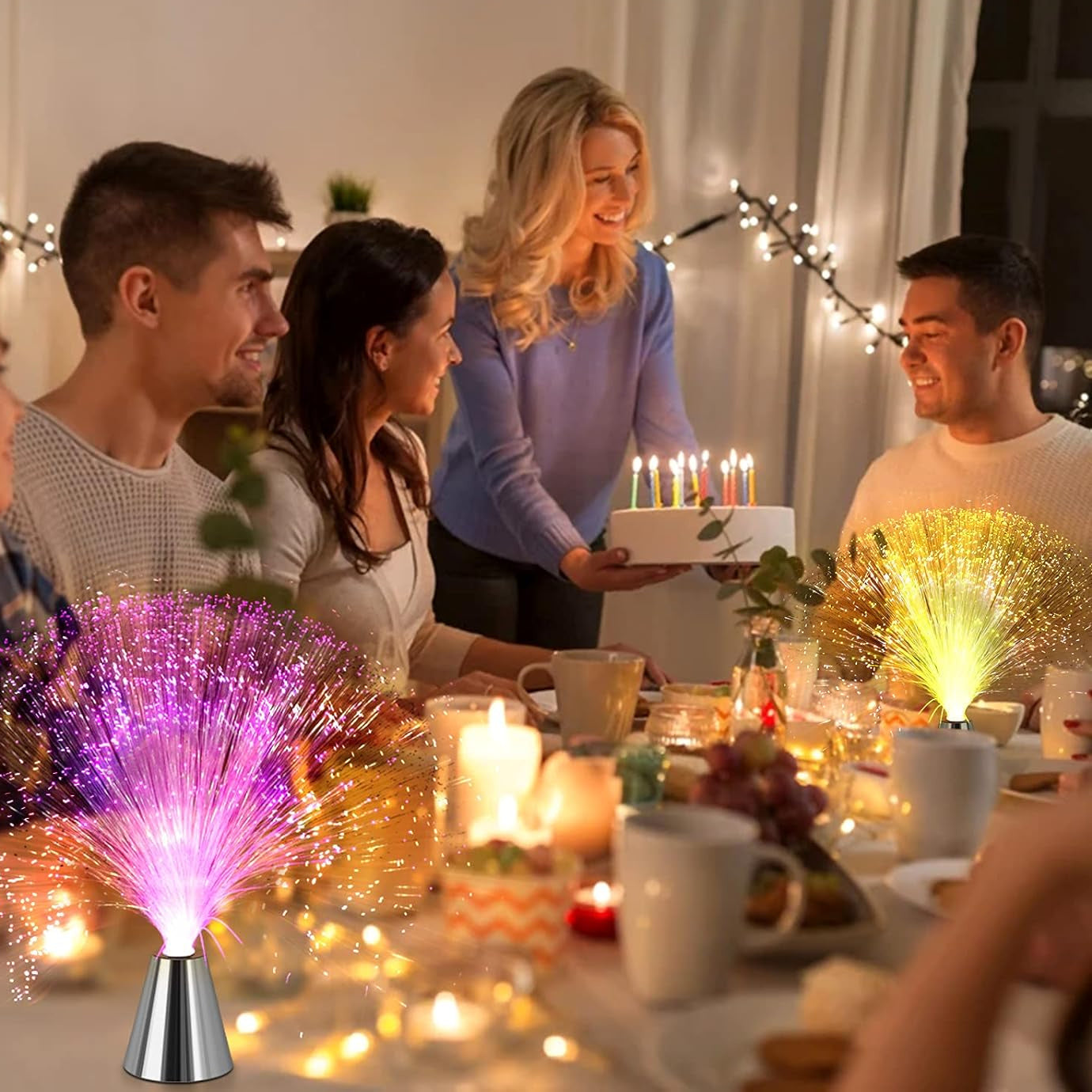 1pc Fiber Optic Lamp - LED Color Changing With Cone Base - Fiber Optic Lights With Battery Powered - Calming Mood Night Light