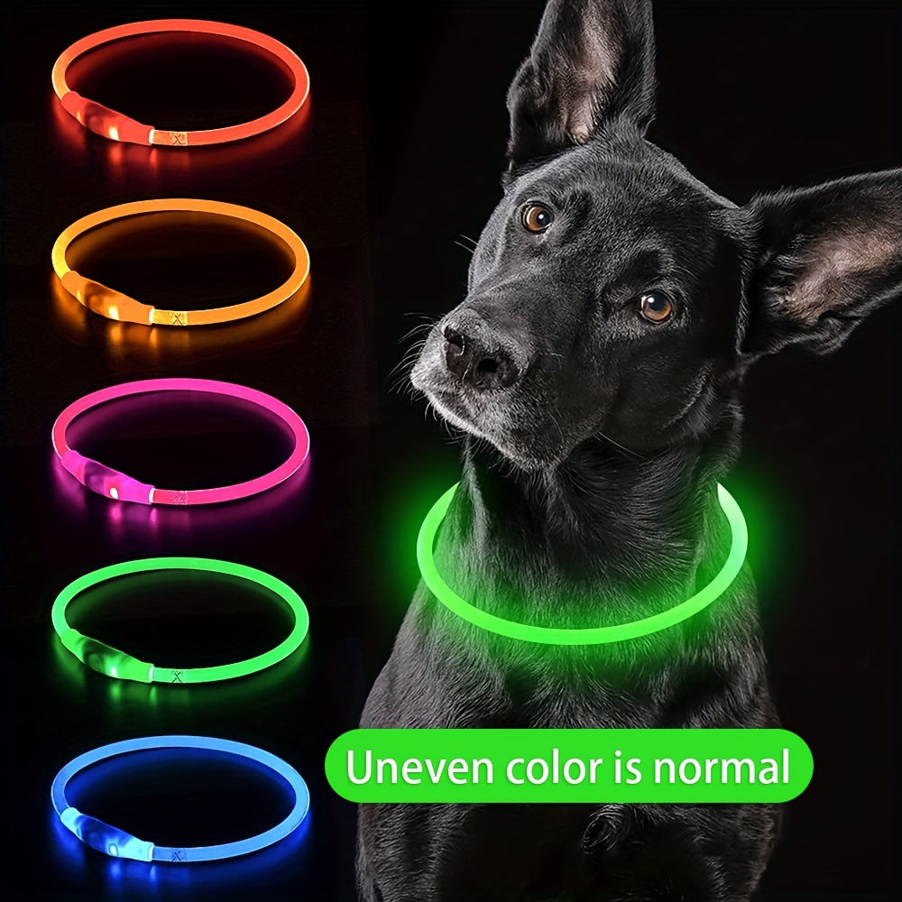 Luminous USB Rechargeable Dog Collar - Glow-in-the-Dark PVC Neck Cuff for Small Medium Large Dogs, Nighttime Walking Light with USB Charging, Safe & Portable Pet Accessory, Glow in the Dark Technology