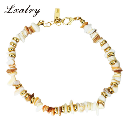 Lxalry Natural Shell Bead Bracelet For Women - Gold Plated Stainless Steel Minimalist Beach Style Jewelry, Waterproof, Hypoallergenic, Summer Gift, Tarnish-Free