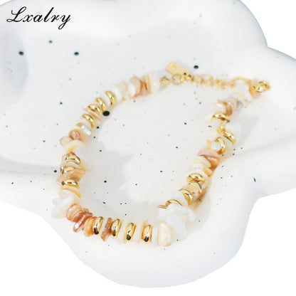 Lxalry Natural Shell Bead Bracelet For Women - Gold Plated Stainless Steel Minimalist Beach Style Jewelry, Waterproof, Hypoallergenic, Summer Gift, Tarnish-Free