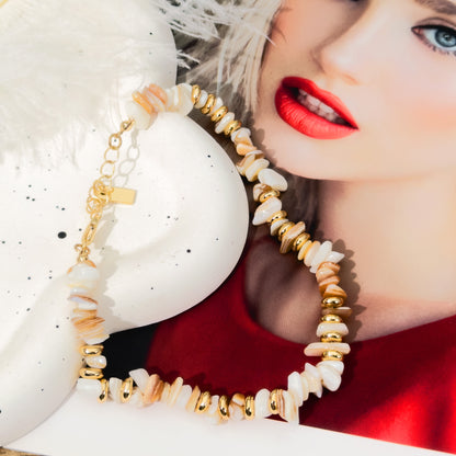 Lxalry Natural Shell Bead Bracelet For Women - Gold Plated Stainless Steel Minimalist Beach Style Jewelry, Waterproof, Hypoallergenic, Summer Gift, Tarnish-Free