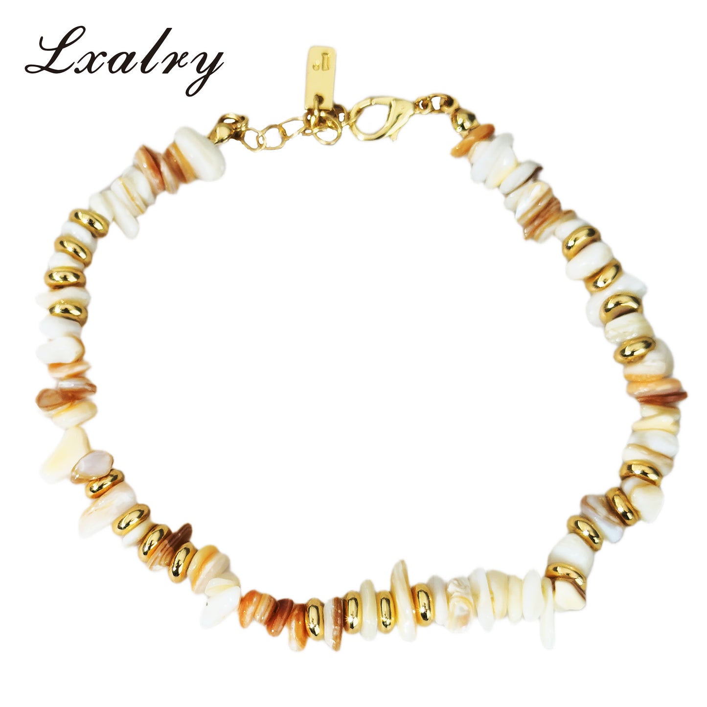 Lxalry Natural Shell Bead Bracelet For Women - Gold Plated Stainless Steel Minimalist Beach Style Jewelry, Waterproof, Hypoallergenic, Summer Gift, Tarnish-Free