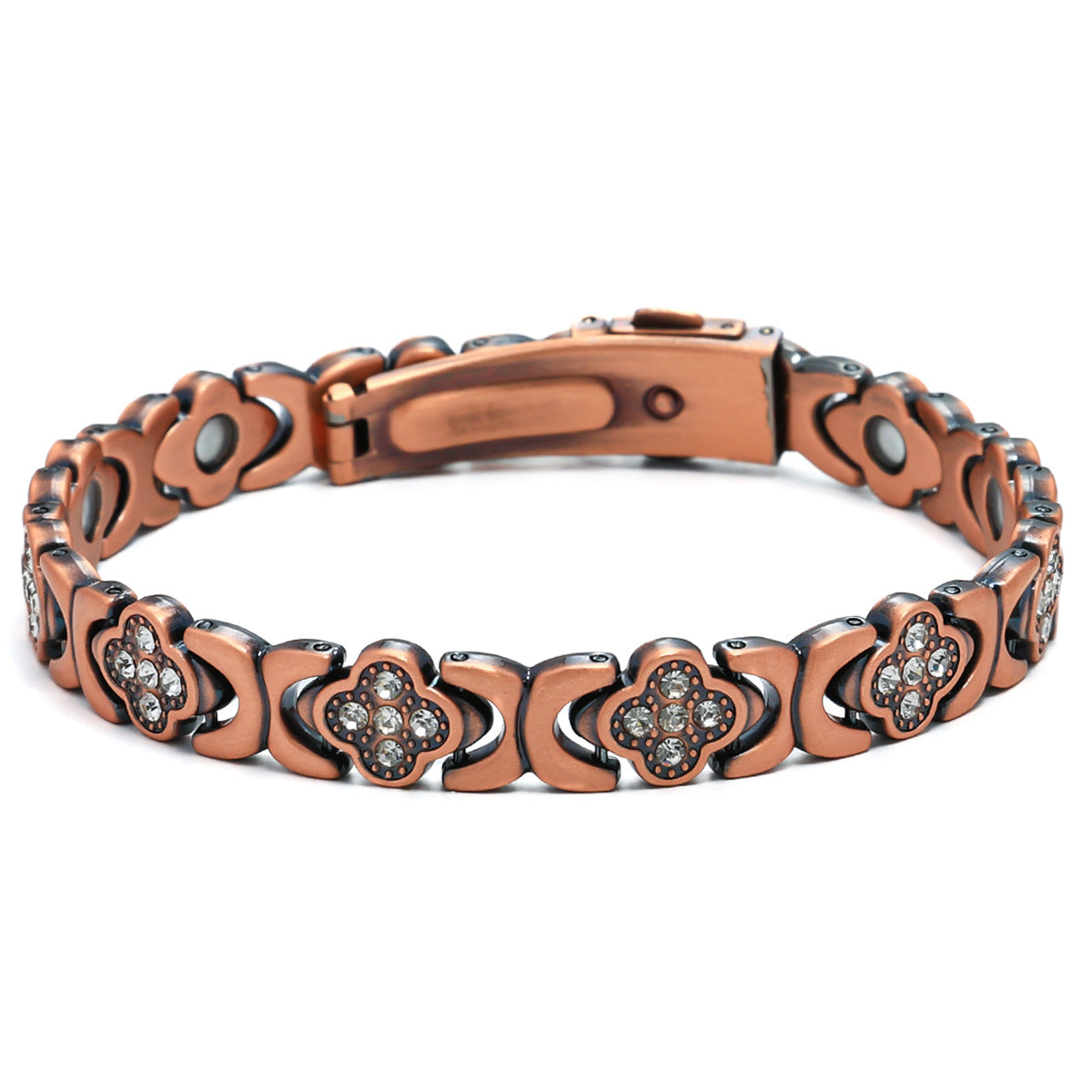 Fashionable, Light-Luxury Lucky Clover Alloy Diamond-Encrusted Single-Row Magnetic Bracelet For Women