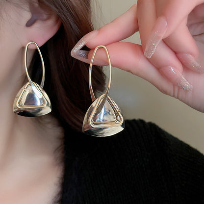 Women's High-End Metallic Hollow Triangle Silver Stud Earrings