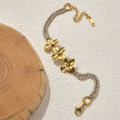 Light Luxury 18K Gold Plated Stainless Steel Flower Bracelet