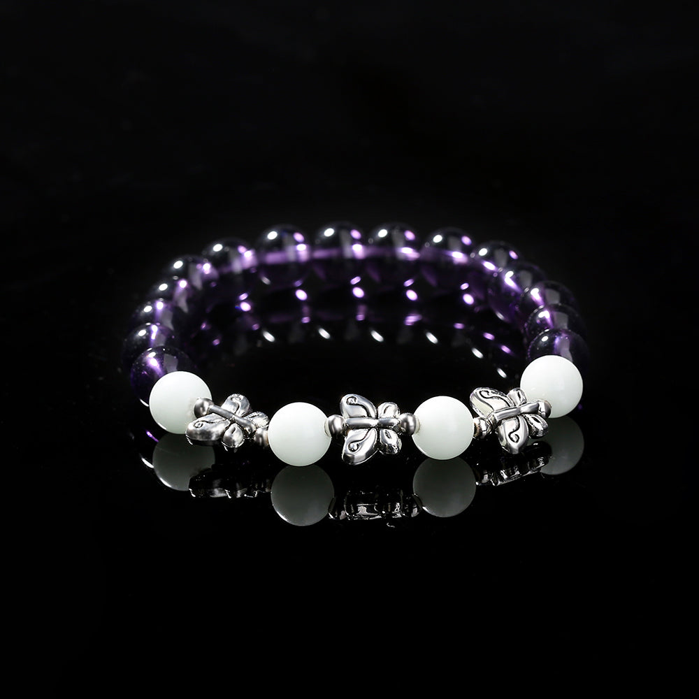 Purple Glass Beads Retro Butterfly Sky Blue Luminous Ball Bracelet Bracelet.Free Shipping.Delivery Time:2Weeks