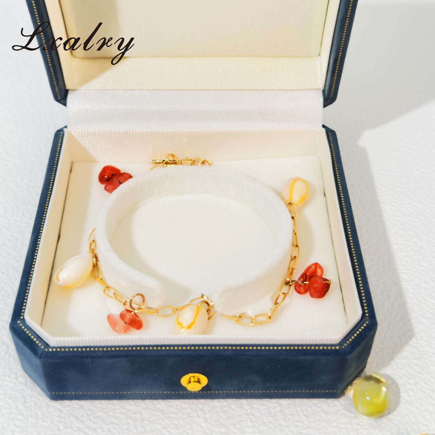 Lxairy 18K Gold Plated Shell & Red Energy Stone Anklet -Summer Beach Style Waterproof Foot Chain For Women -Hypoallergenic, Fade-Resistant, Boho Jewelry Gift