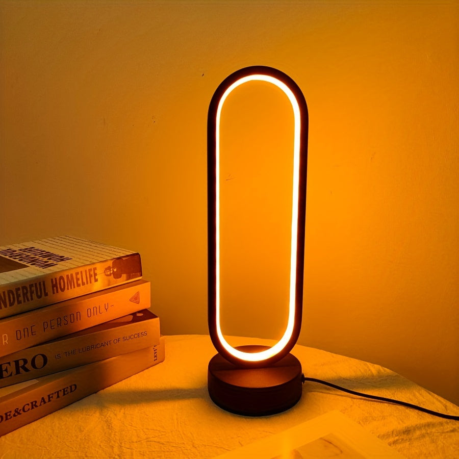 1pc Modern USB-Powered LED Night Light - Adjustable Brightness, Black & White Circular Desk Lamp with Warm Yellow Glow for Bedroom, Living Room, or Study, Sleek Metal Base and Plastic Shade, Lamp for Bedroom
