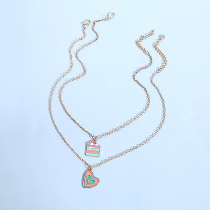 Women Macaron Multi-color Oil Drop Heart Pendant Girl Cute Cake Shape Necklace