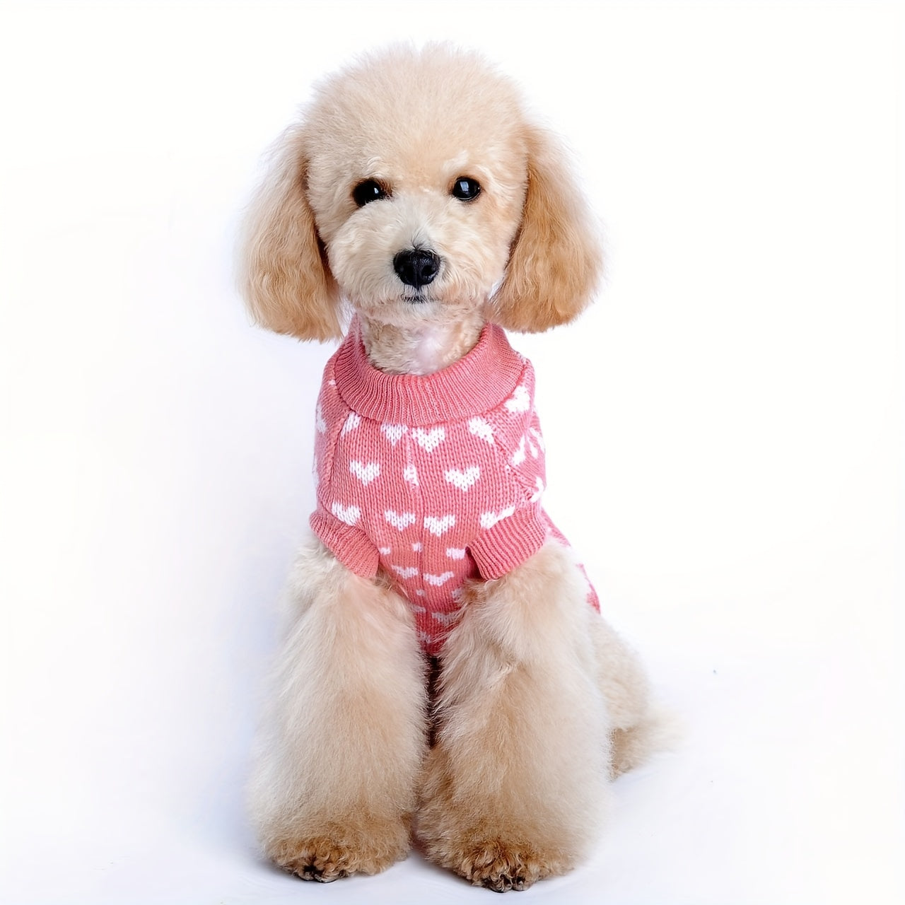 Dog Sweater with Pink Heart Design - Comfortable Knitwear for Dogs of All Sizes, Soft And Warm Pullover for Pets