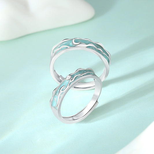 New Jiangnan Misty Rain Ring In Traditional Chinese Style With Blue-and-White Porcelain Pattern