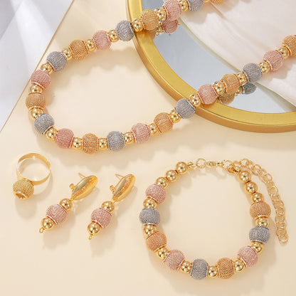 5Pcs Fashionable Metallic Beaded Necklaces Two Color Gold Bead Earrings Bracelets Suitable For Daily Wear Holiday Jewelry Gifts