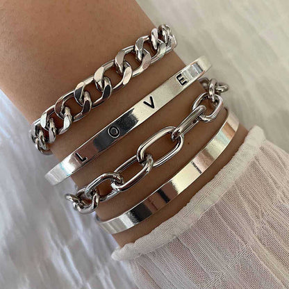 Open Bangle And Glossy Letter Bracelet Set