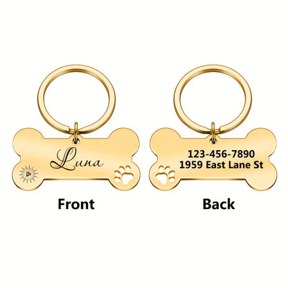 Custom Engraved Silvery Rose Golden Black Stainless Steel Dog Tag - Personalized Dog ID Tag for Dogs Collar - Bone Shaped Dog Name Tag
