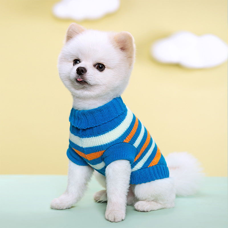 Pet Autumn And Winter Warm Striped Patterned Sweater, Stretchy Two-Legged Collar Sweater for Dogs And Cats.