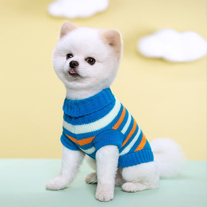 Pet Autumn And Winter Warm Striped Patterned Sweater, Stretchy Two-Legged Collar Sweater for Dogs And Cats.