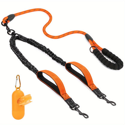 Reflective Dual Dog Leash - Tangle-Free 360° Swivel Leash for Large Dogs with Two Handles and Shock Absorbing Technology for Walking and Training