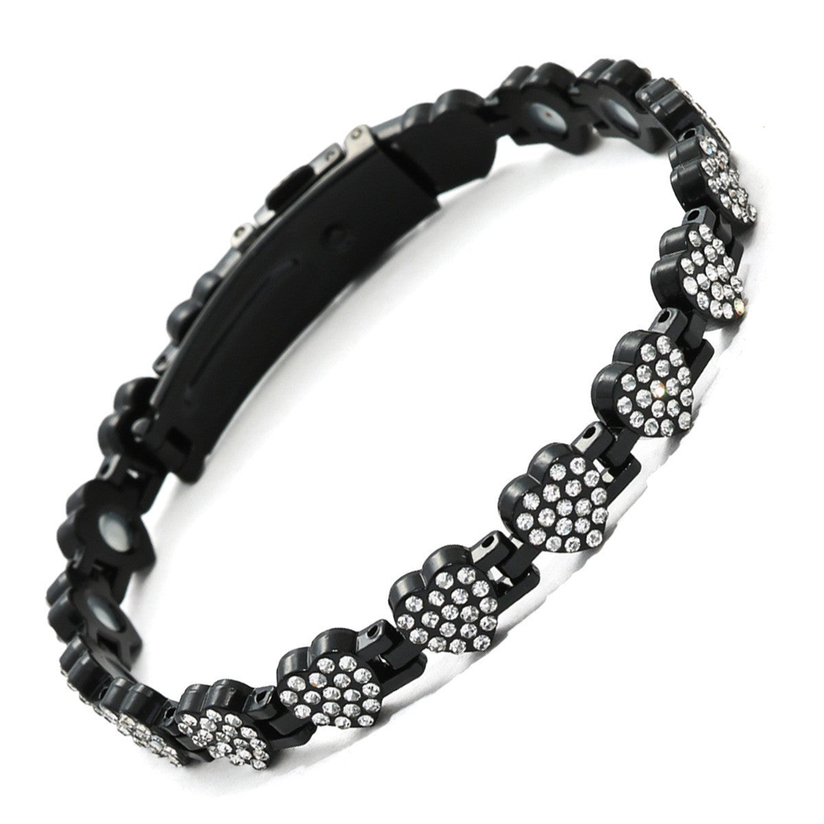 Fashionable, Light-Luxury Lucky Clover Alloy Diamond-Encrusted Single-Row Magnetic Bracelet For Women