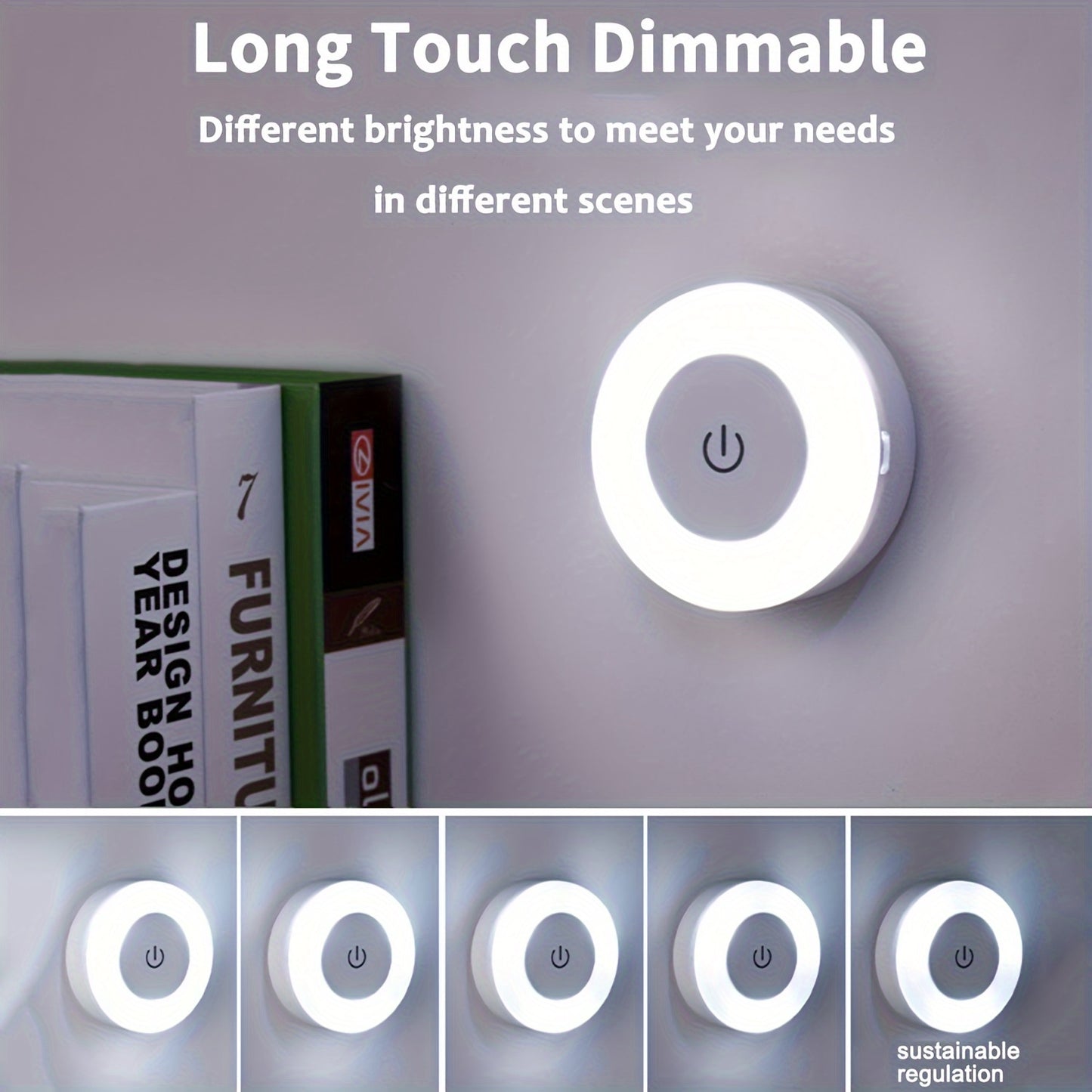 1pc LED Touch Night Light, Bedroom Decorative Light, Dimmable for Nursery, Hallway, Bedroom, Washroom, Living Room, Wardrobe, Cabinet, Warm Light/White Light