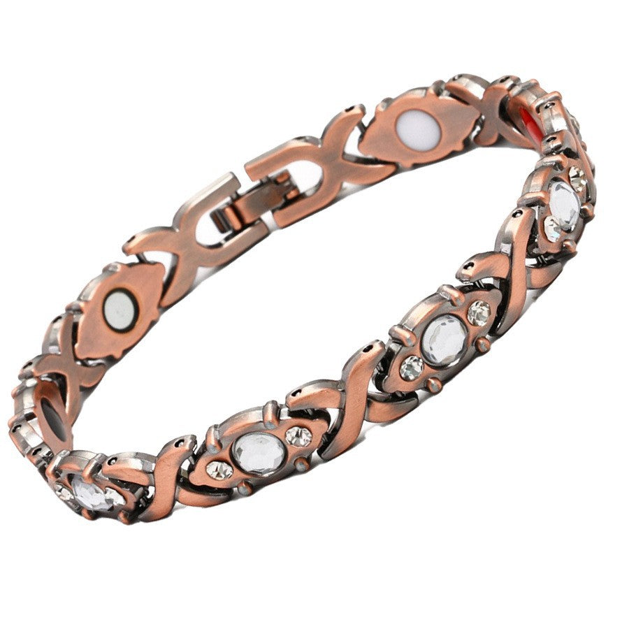 Fashionable, Light-Luxury Lucky Clover Alloy Diamond-Encrusted Single-Row Magnetic Bracelet For Women