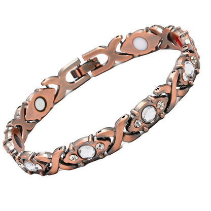 Fashionable, Light-Luxury Lucky Clover Alloy Diamond-Encrusted Single-Row Magnetic Bracelet For Women