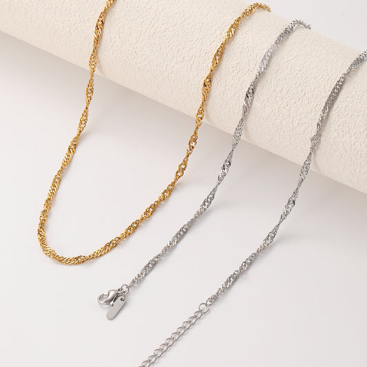 Womens Stainless Steel Water Wave Chain Choker Necklace With A Personalized Design