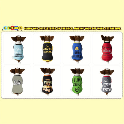 8pcs PAIAITE Dog Shirts - Funny Pet Outfits with "The Snuggles Are Real", "I'm Wearing Treats Under This Shirt", "Fur Friend" - Soft Breathable Dog Clothes for Small Dogs & Cats - Easy Slip-On Summer Apparel in Grey/Black/Red