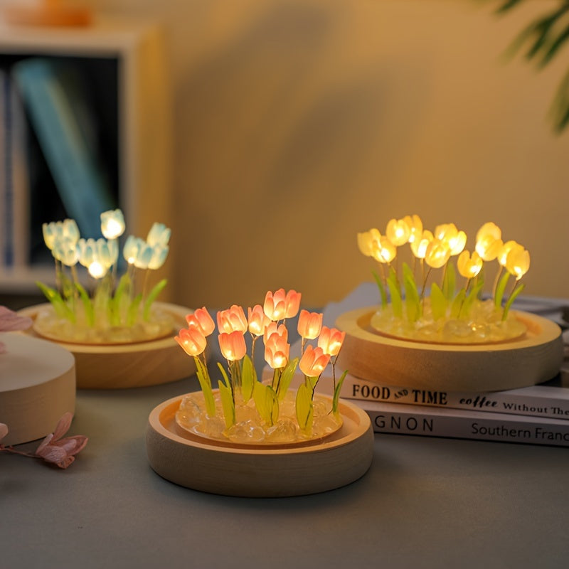 1pc Unique Glass Tulip Night Light - USB Powered, Art Deco Style, Tabletop Decor for Home, Creative Gift for Girls, Besties, and Loved Ones on Valentines Day, Mothers Day, Christmas, and Mid-Autumn Festival