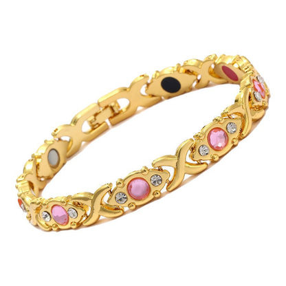 Fashionable, Light-Luxury Lucky Clover Alloy Diamond-Encrusted Single-Row Magnetic Bracelet For Women
